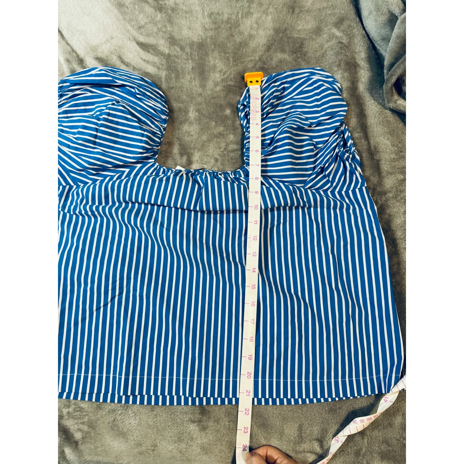 NWT Madewell Size 6 Square-Neck Puff-Sleeve Shirt Blue And White‎ Stripe Cotton - Image 8