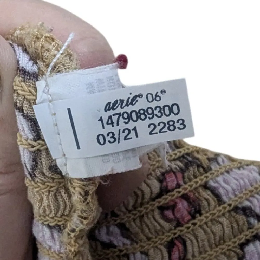 Aerie Jungle Thrills Smocked Crop Tank Top Ruffle Straps Yellow Floral Size S - Image 7