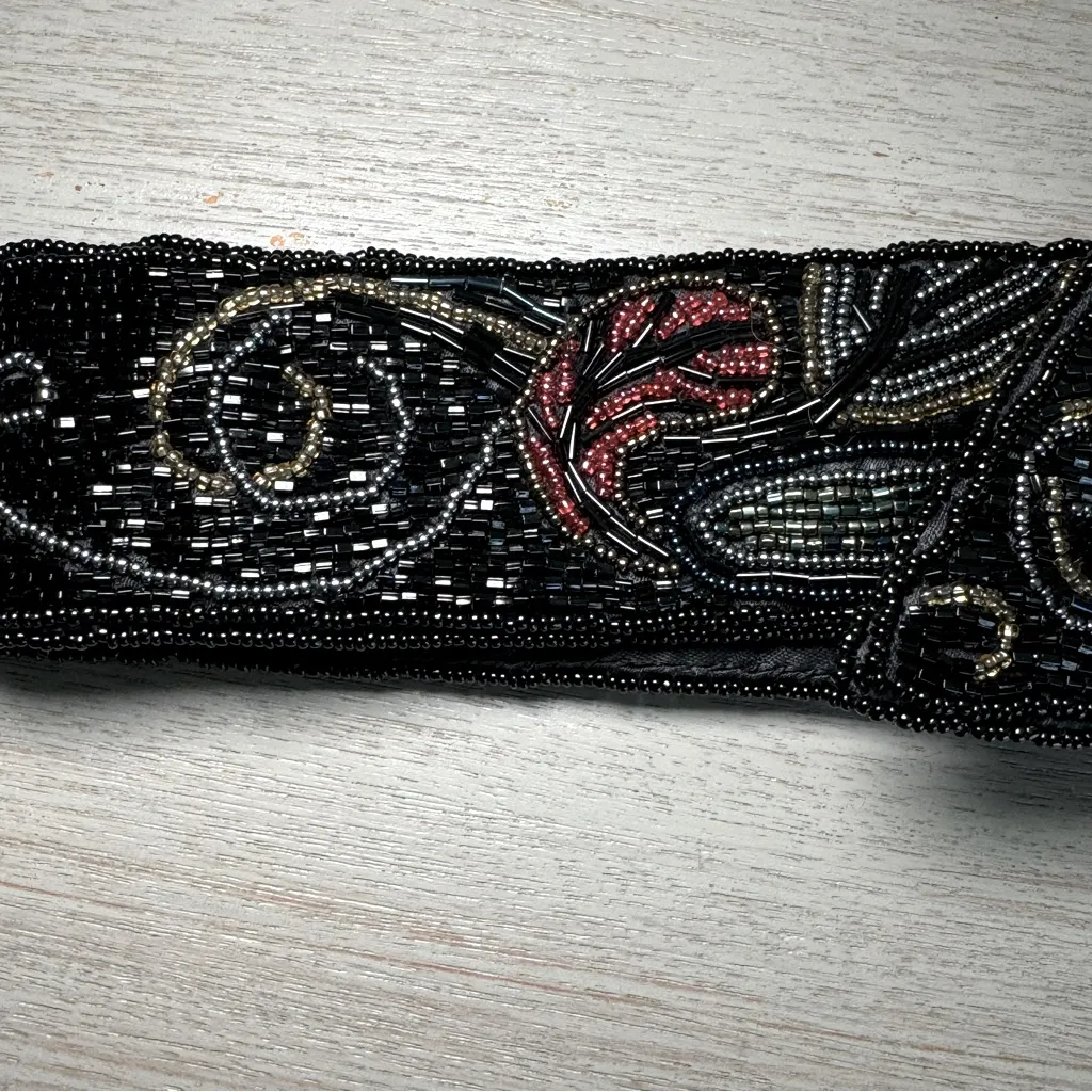 Vintage Christian Dior 1980s Black Beaded Satin Fashion Statement‎ Belt Size M - Image 7