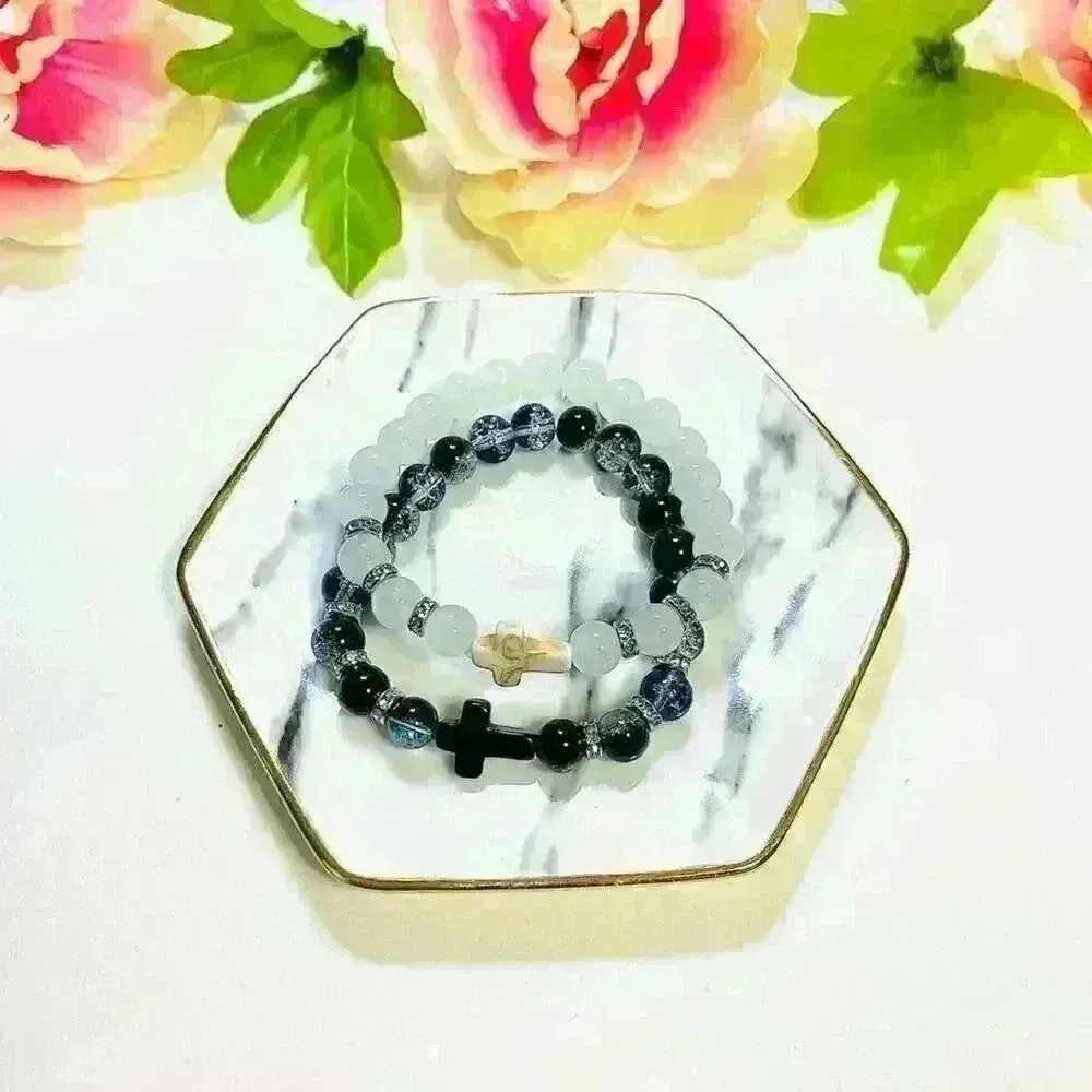 Cross Rhinestone Beaded Bracelets Black - Image 3