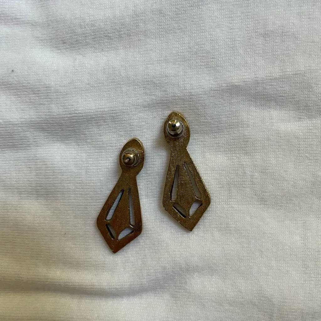 Vintage Gold Geometric Opal Earrings - Image 3