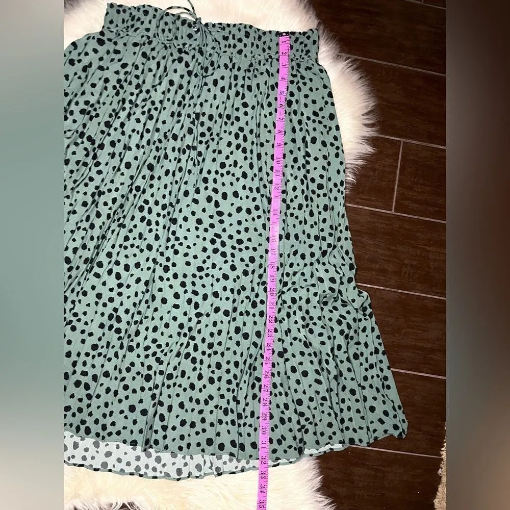 Gilli olive green and black polka dot pleated flared skirt sz OX Green - Image 7