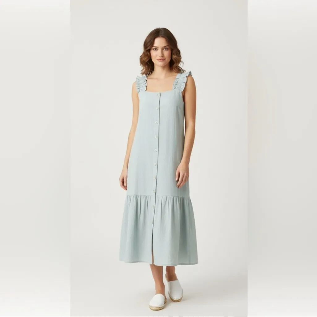 NWOT Calista Sage Green Ruffle Button Midi Dress with Pockets Size M Size M - Image 3