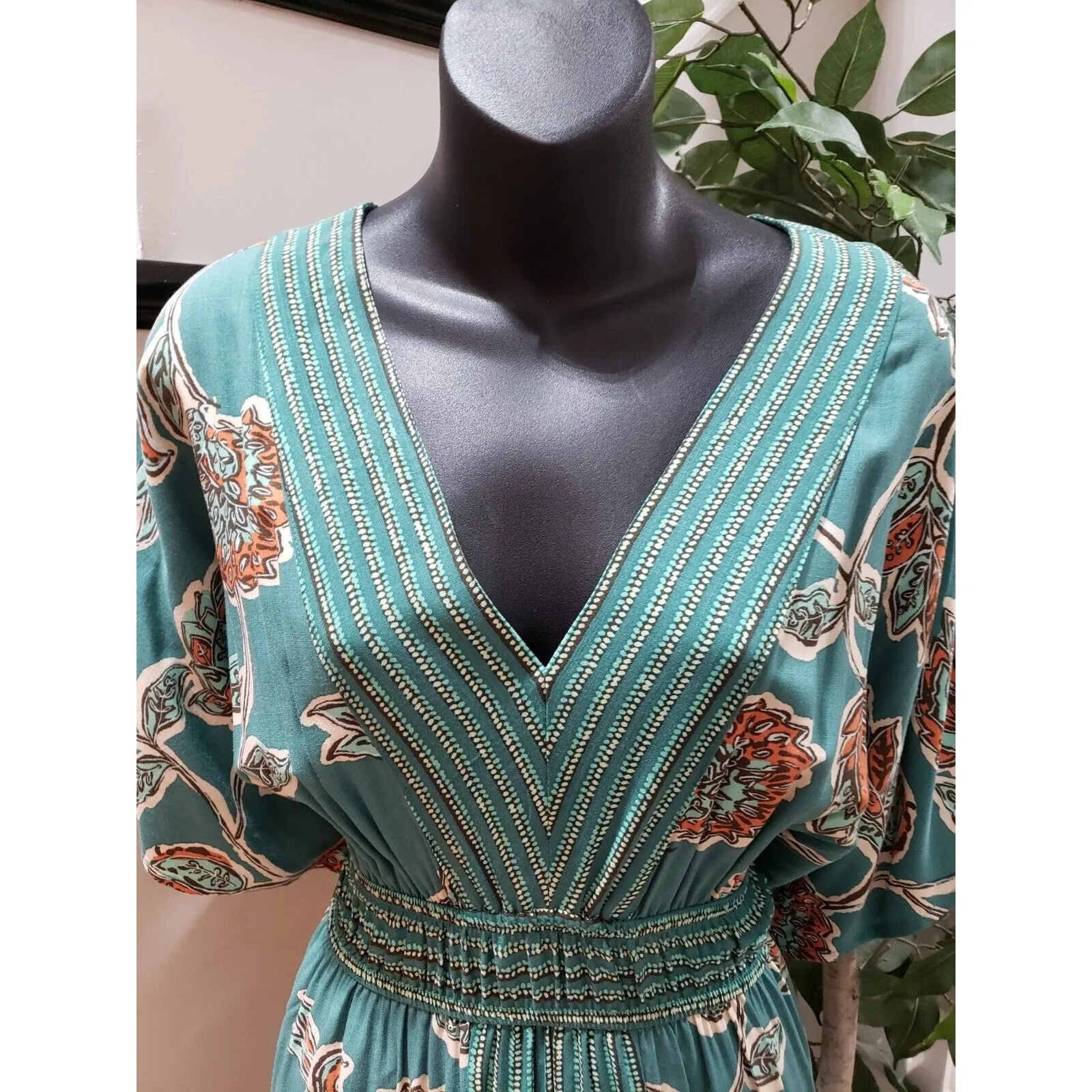 Knox Rose Women's Multi Floral Pleated V Neck Short Sleeve Long Maxi Dress Small - Image 15