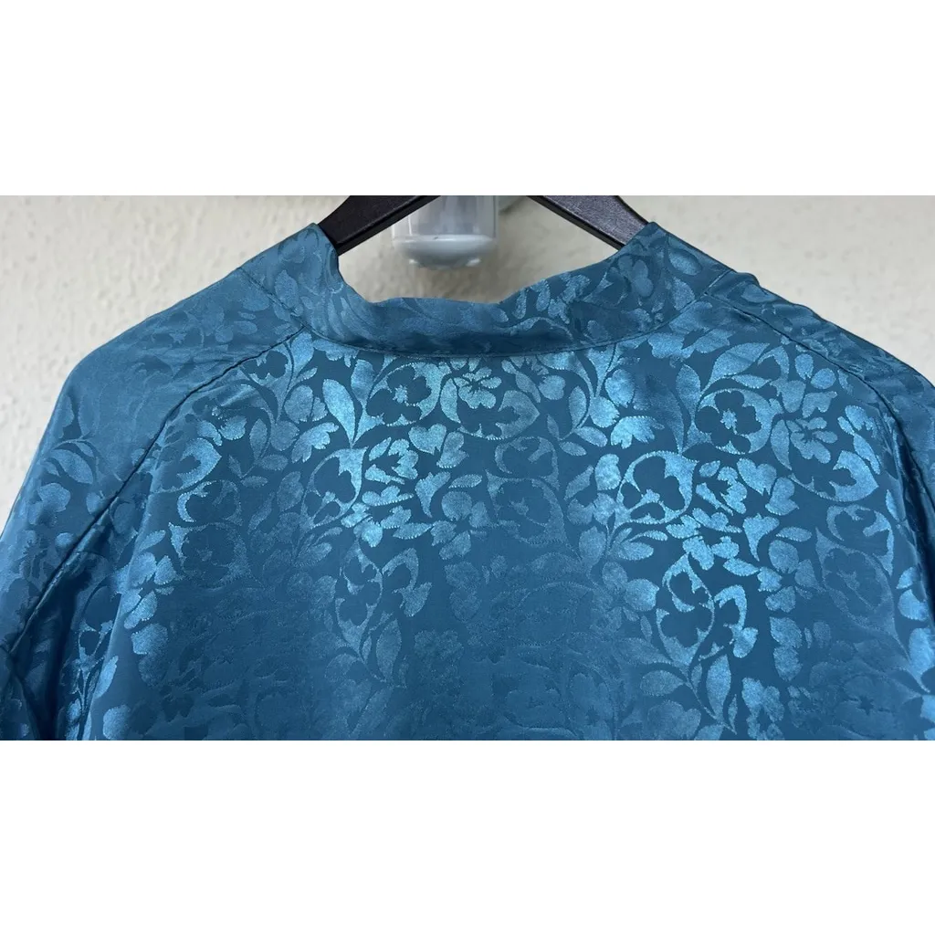 Val Mode Women’s Vintage Satin Jacquard Robe Kimono Sleeve Floral Lace Mermaid L Blue Size L - Image 5