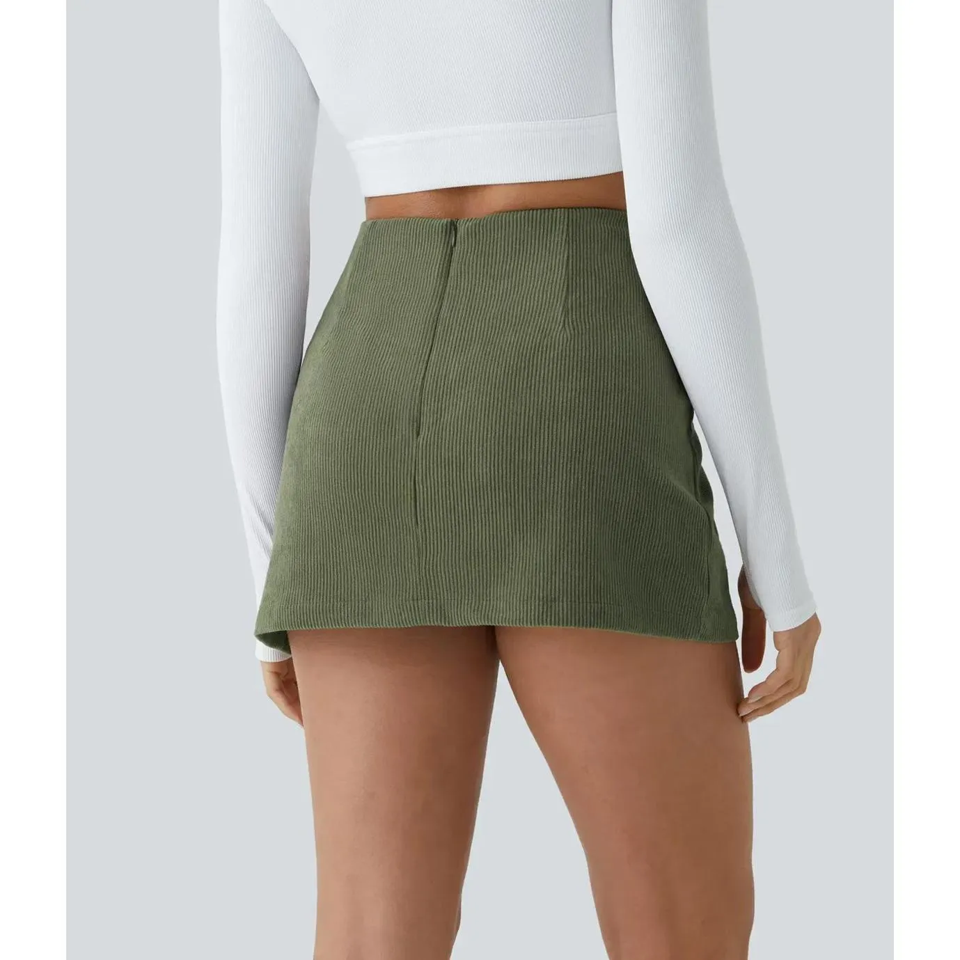 Halara NWT High Waisted Back Zipper Hem 2-in-1 Corduroy Casual Skirt  Size Small - Image 3