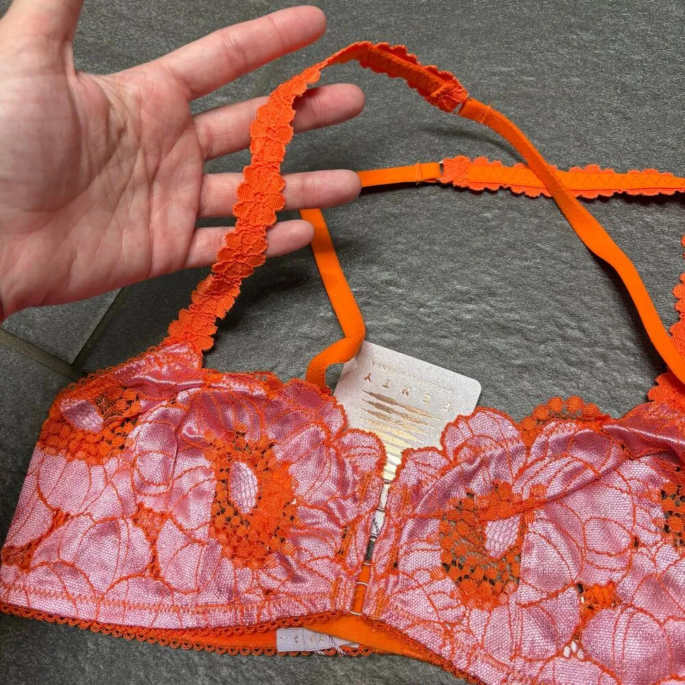 Savage X Fenty Perfect Poppies Lace Bralette Small Pink Orange Romantic Delicate - Image 7