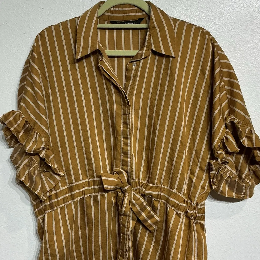Zara Mustard Yellow Striped Peplum Blouse Sz XS - Image 3