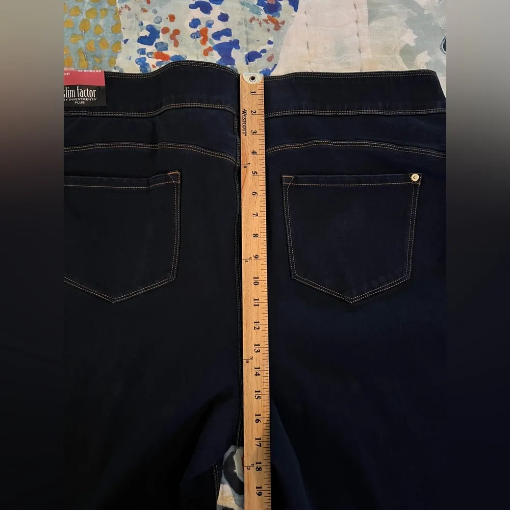 INVESTMENTS SLIM FACTOR 3X Regular Slim Straight Pull-on Jeans Dark Wash NWT - Image 9