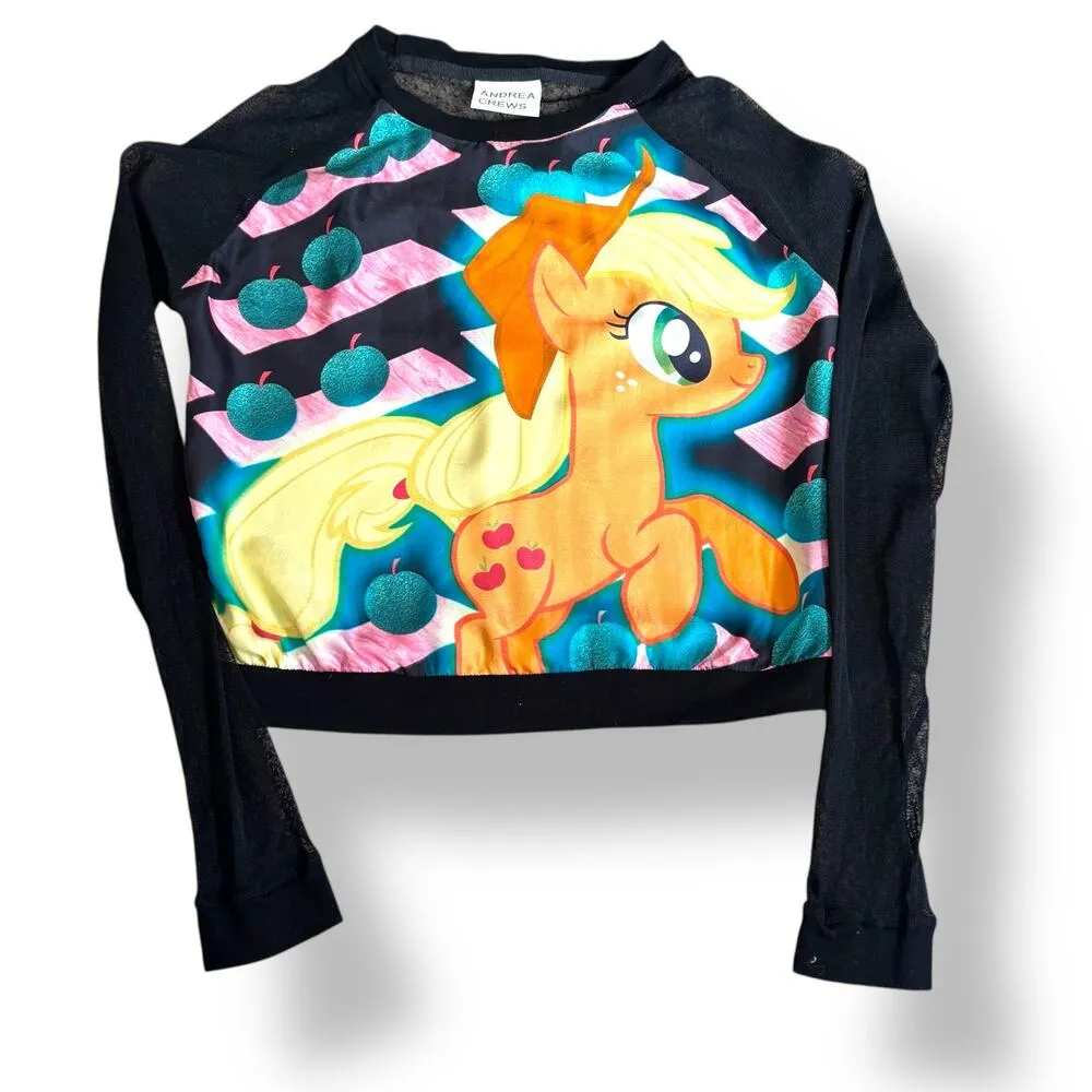 Andrea Crews Applejack Mesh Long Sleeve Top My Little Pony Silk Front Cropped Black - Image 7
