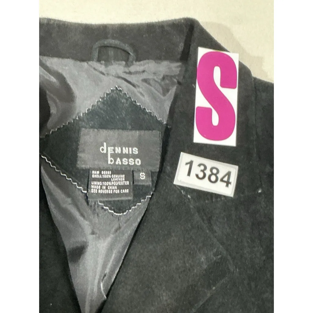 Womans Dennis Basso Small Black Suede Button Up Lined Coat - Image 5