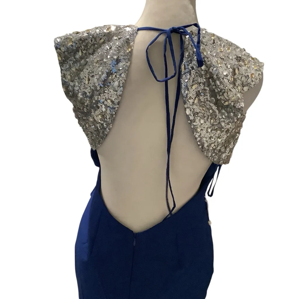 Stunning BRAND NEW Navy Maxi Dress with Train & Silver Detailing Size 8 - Image 6