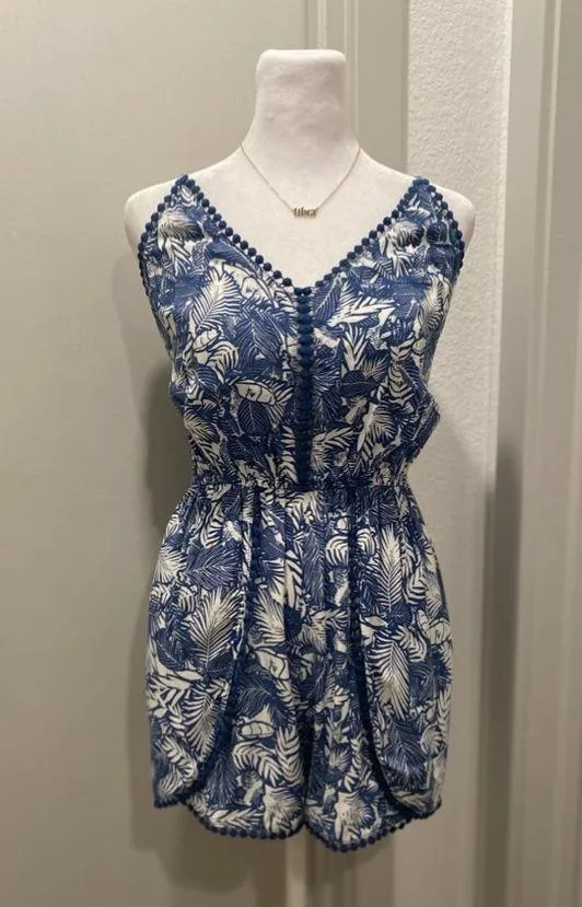 Xhilaration Blue & White Tropical Print Sleeveless Spaghetti Strap Romper - XS - Image 15