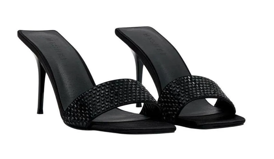 Black Diamanté Mule Slip On Heels - Image 9
