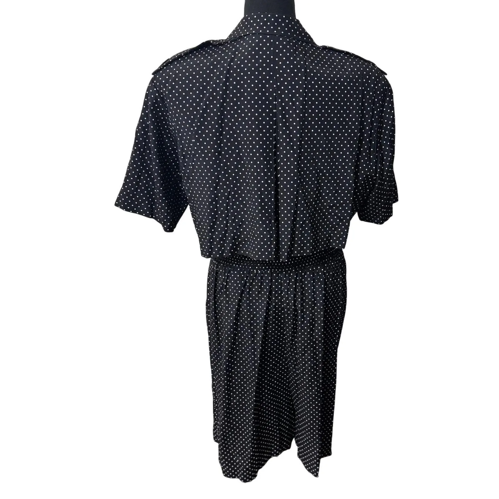 VTG 70 80 SJ Fashion PolkaDot Romper Black White Button Detail USA 16 whimsical - Image 10