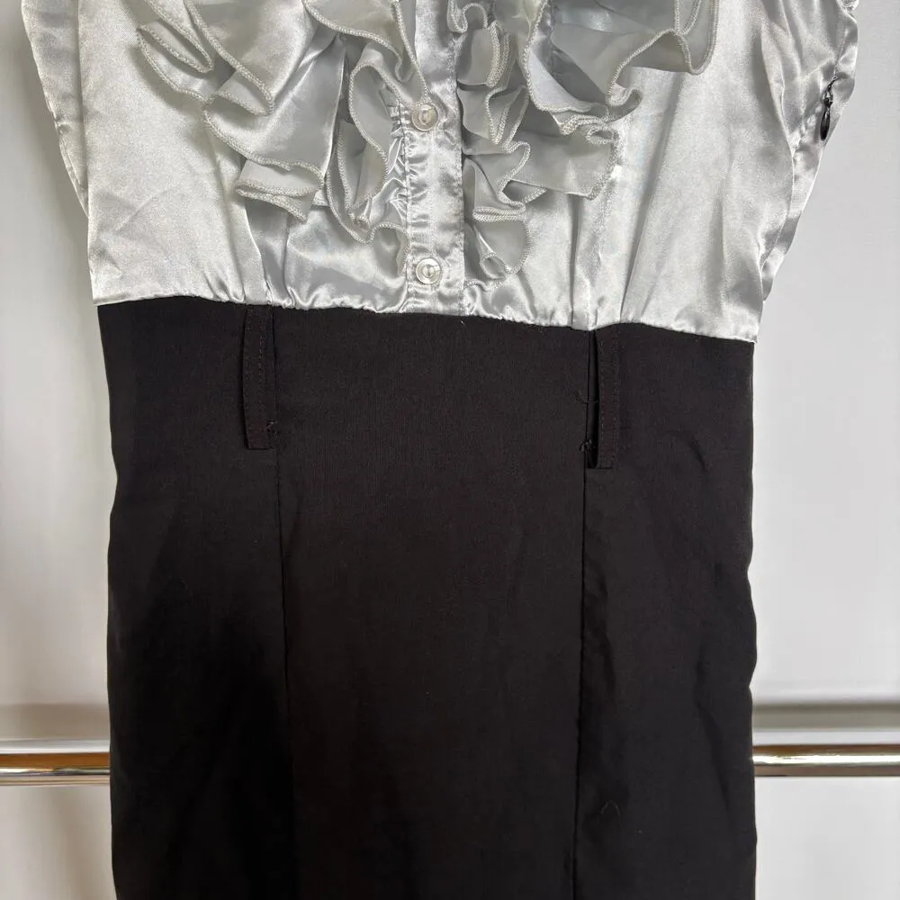 Y2K Office Siren Ruffle Silver Black Career Pencil Dress Gossip Girl Size 5 - Image 5