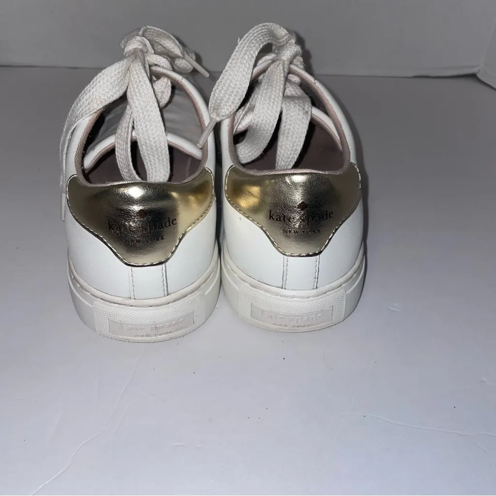 Kate Spade Angelise White‎ Gold Leather Silhouette Sneakers Tennis Shoes Sz 8.5B - Image 3