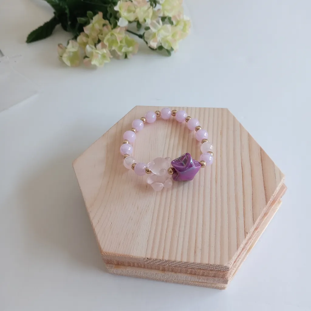 Handmade Bear & Star Stretch Bracelet Purple - Image 3