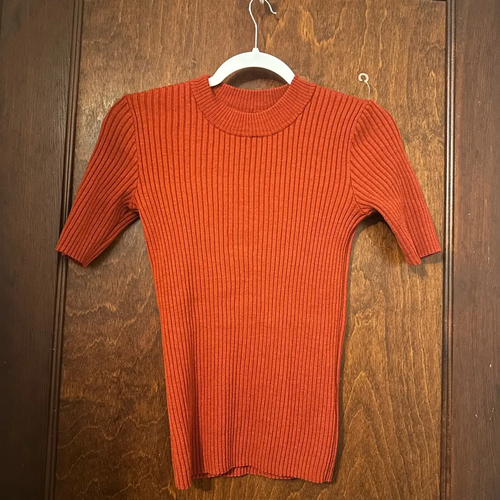 Pendleton Orange Ribbed Short Sleeve Sweater Size S - Image 2