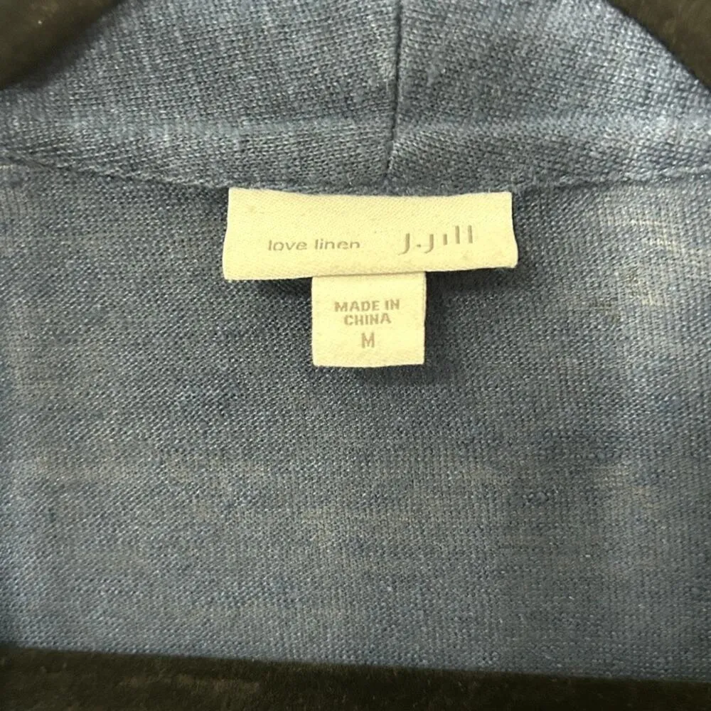 J.Jill Cardigan Women Blue Linen Open Sweater Md Lightweight Work Travel Resort Size M - Image 3