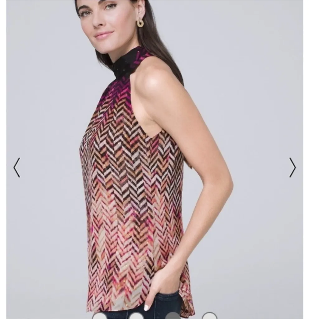 White House Black Market WHBM halter sleeveless blouse chevron woman’s 0 - Image 3
