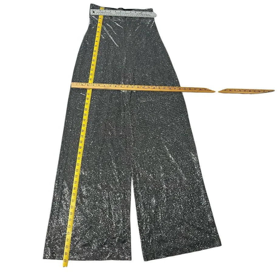 HOUSE OF CB Margarita Pants Sparkly Wide Leg Grey Silver Womens Size Small - Image 9
