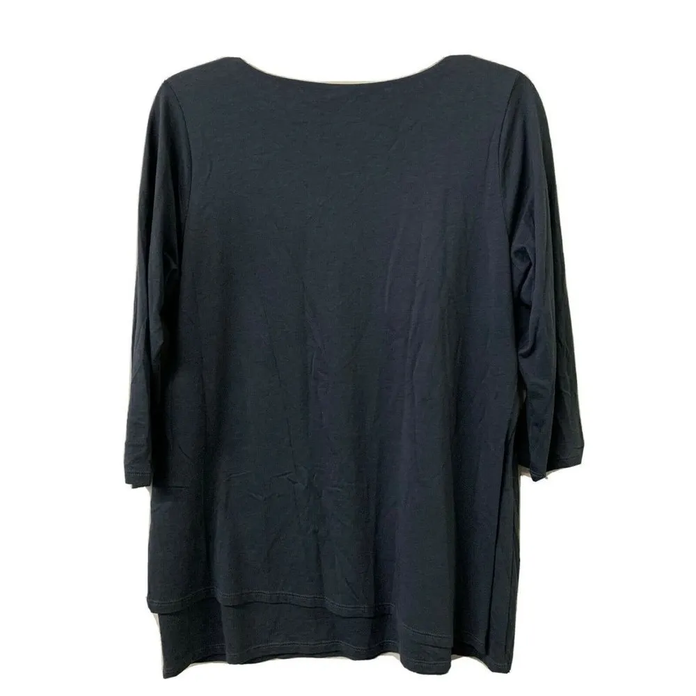 Pure J. Jill Womens Blue PJ 3/4 Sleeve Artist Tee Scoop Blouse - Image 2