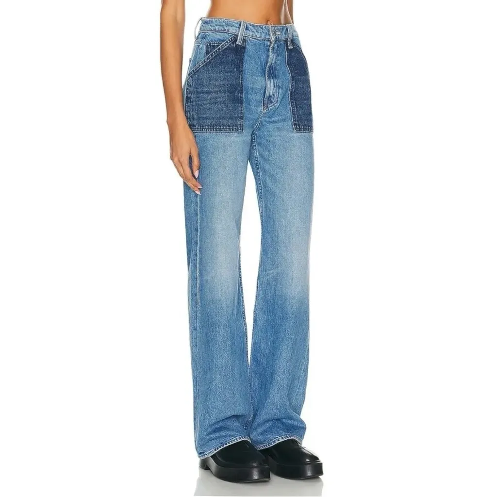 MOTHER Superior 32 Wide Leg High Rise The Patch Maven Heel Love Triangle Jeans Blue - Image 5