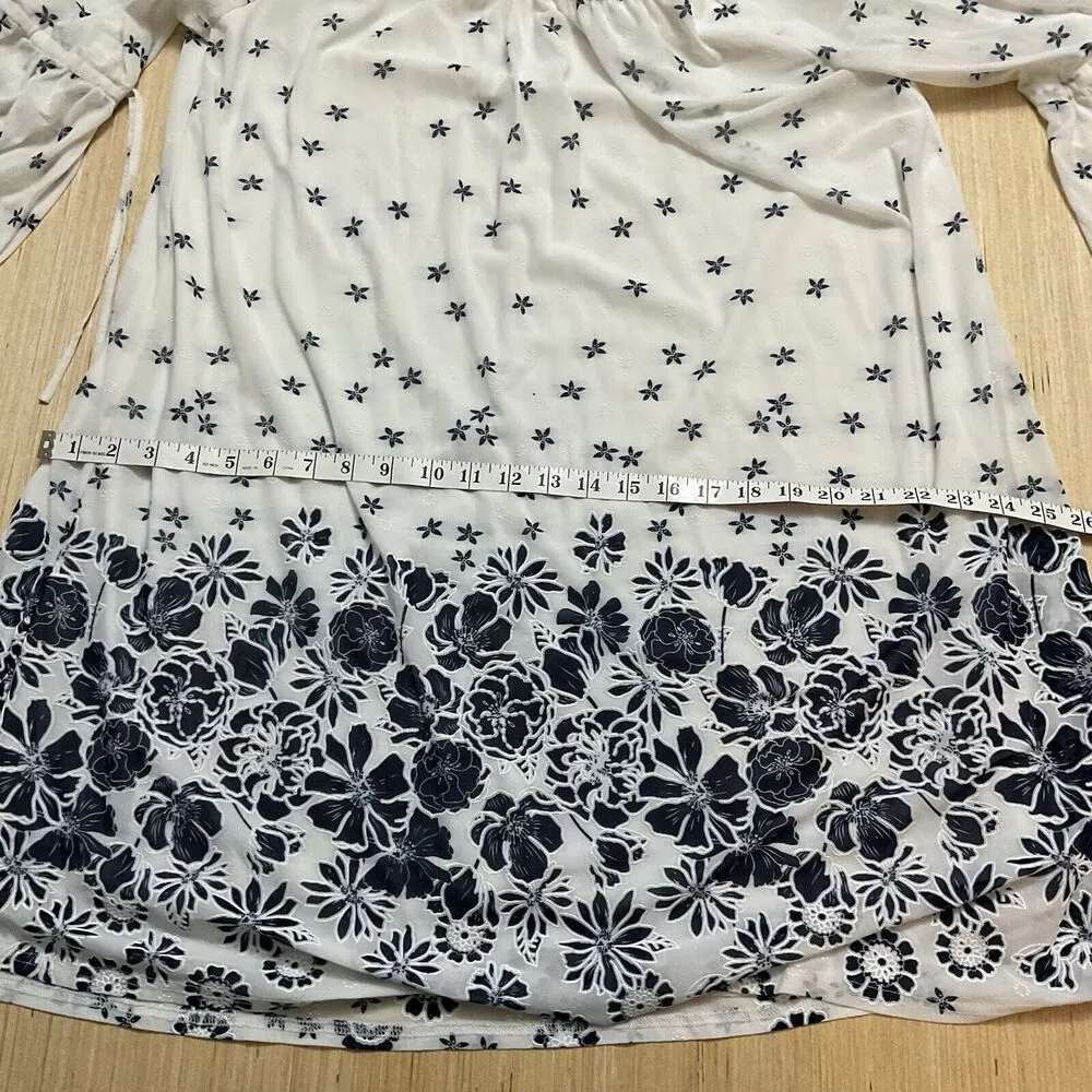 Siren Lily Dress Blue White Floral Motif Size 1X Bell Sleeve Midi Dress Fairy - Image 6