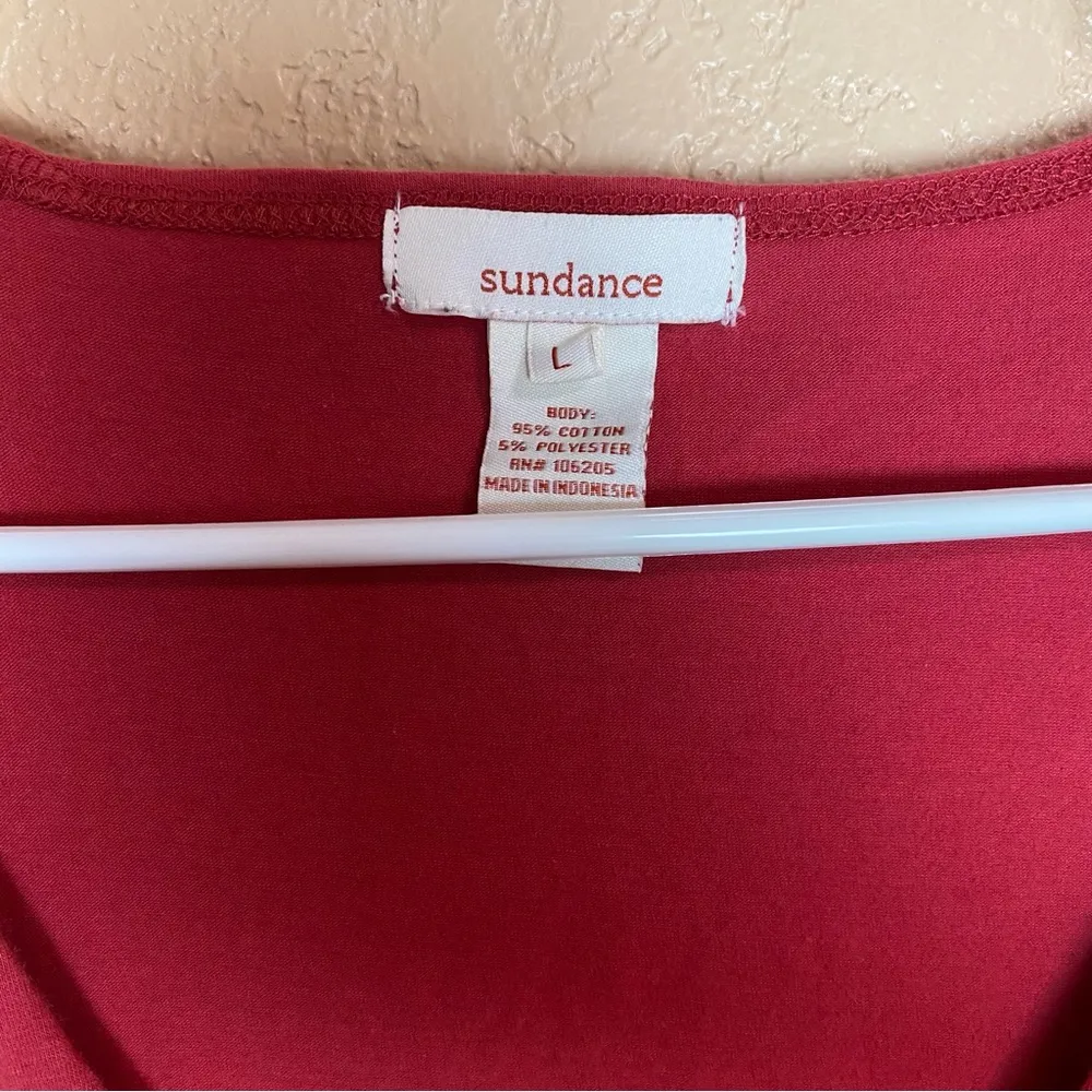 Sundance Vanessa Red Faux Wrap Top Ruched Sides Long Sleeves V-neck Stretch L - Image 2