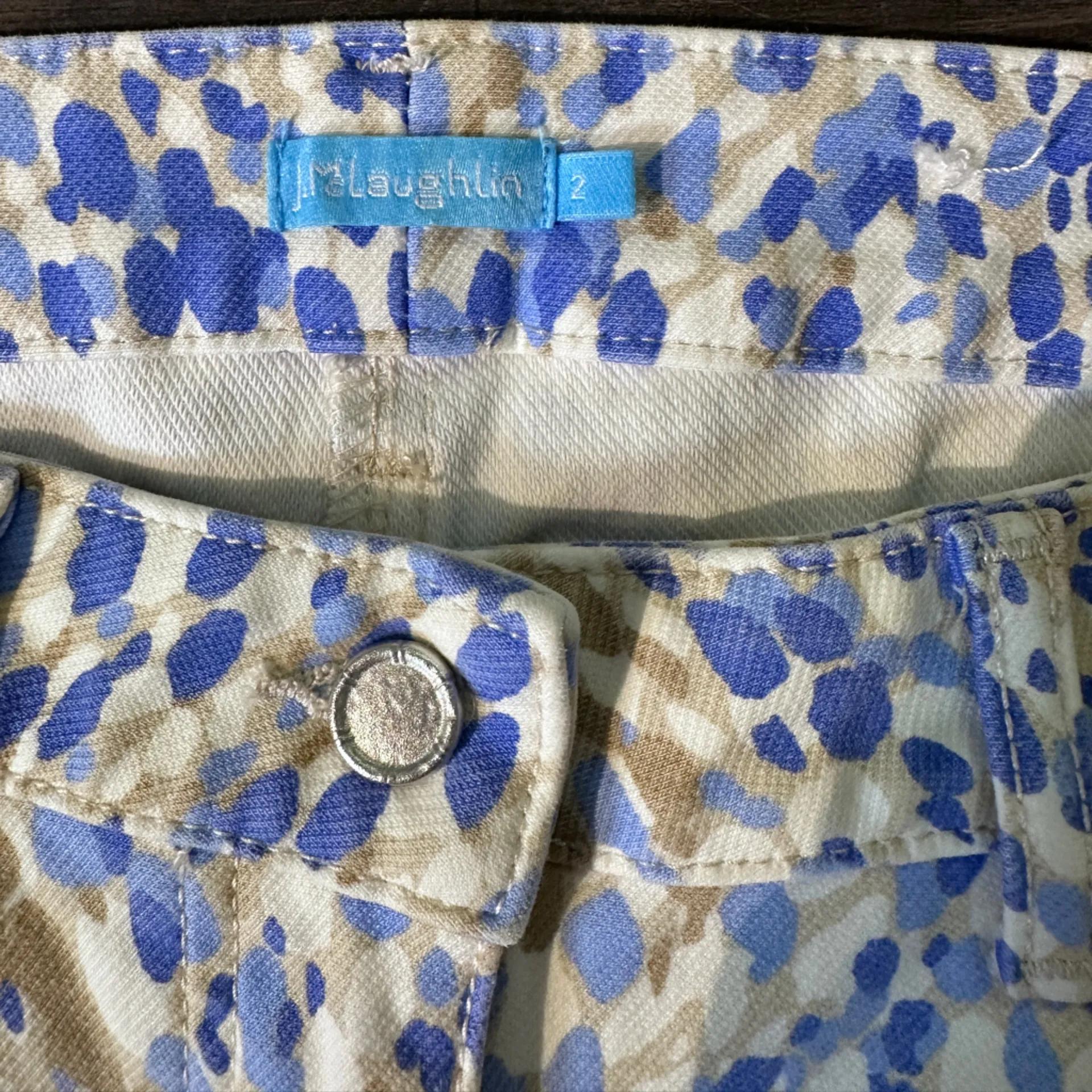 J.Mclaughlin Lexi Jean Women's Watercolor Blue Tan White Print Stretch  Sz‎ 2 - Image 6