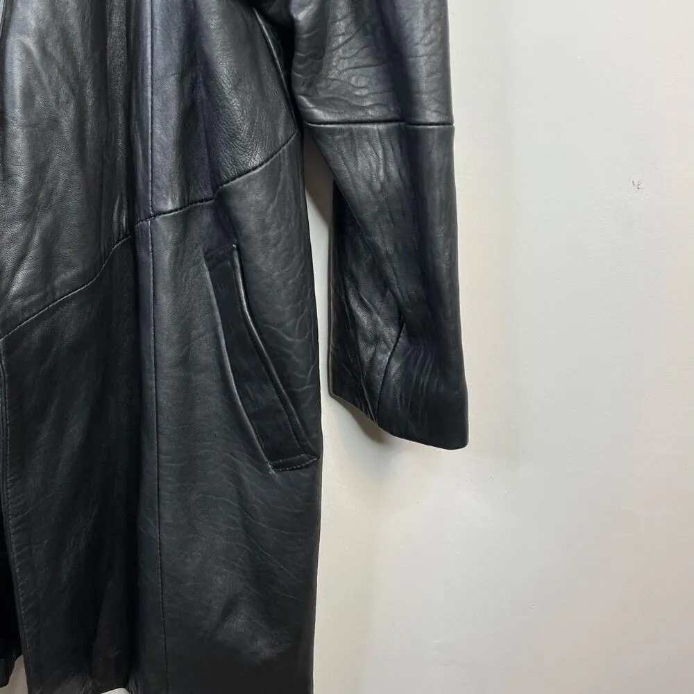 Vintage Y2K 90s Slouchy Oversized Open Black Leather Jacket womens M - Image 3