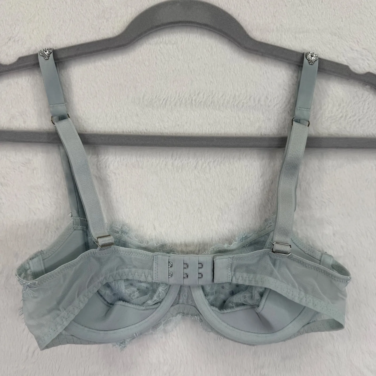 Victoria's‎ Secret PINK 32C Blue Lace Rhinestone Embellished Bra READ - Image 3