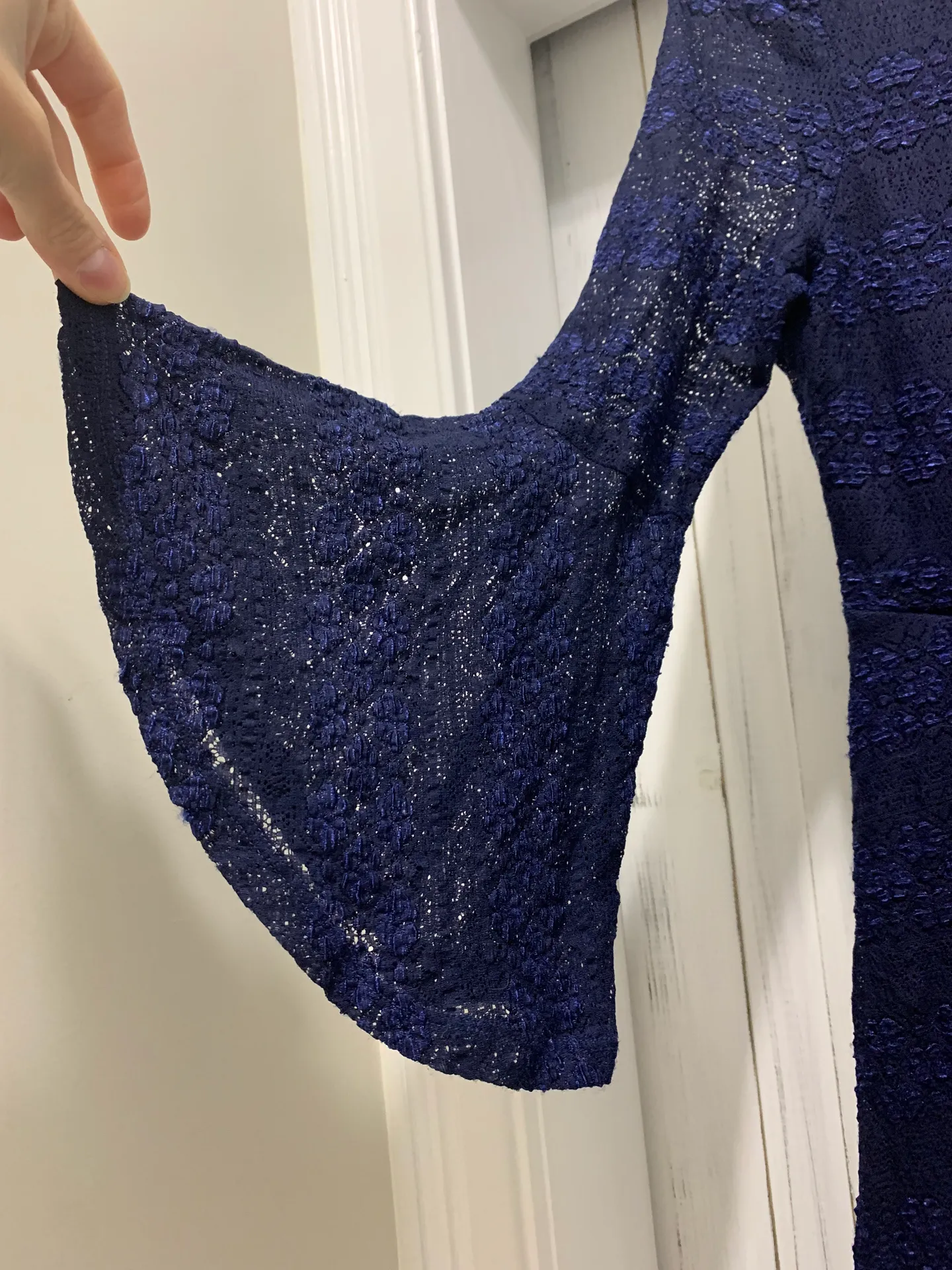 Love Reign Navy Floral Lace Bell Sleeve Dress - Image 3