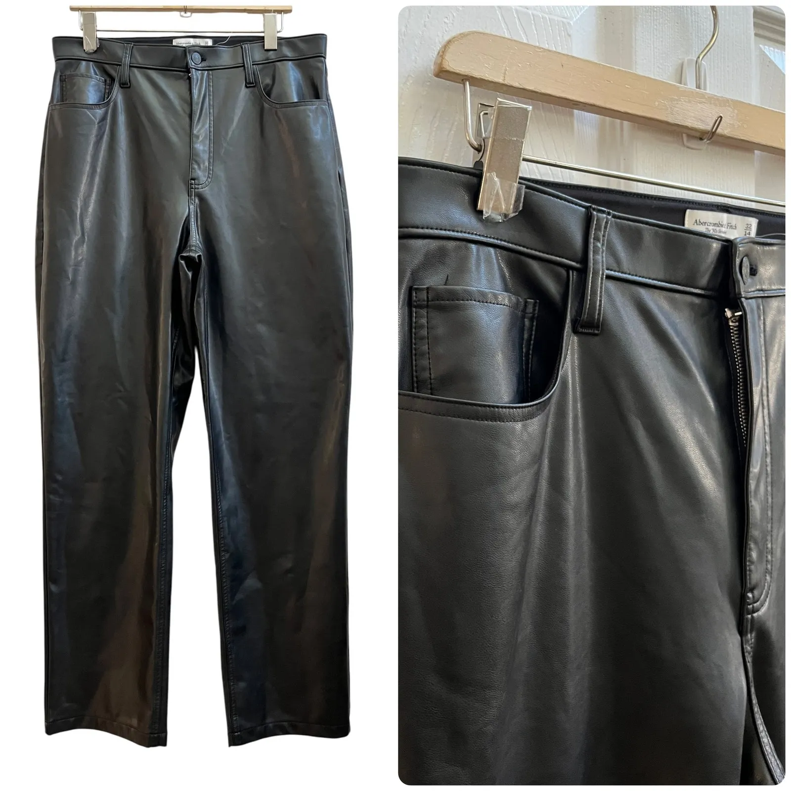 Abercrombie & Fitch Black Vegan Leather 90s Straight Ultra High Rise Pant 32/14 - Image 2