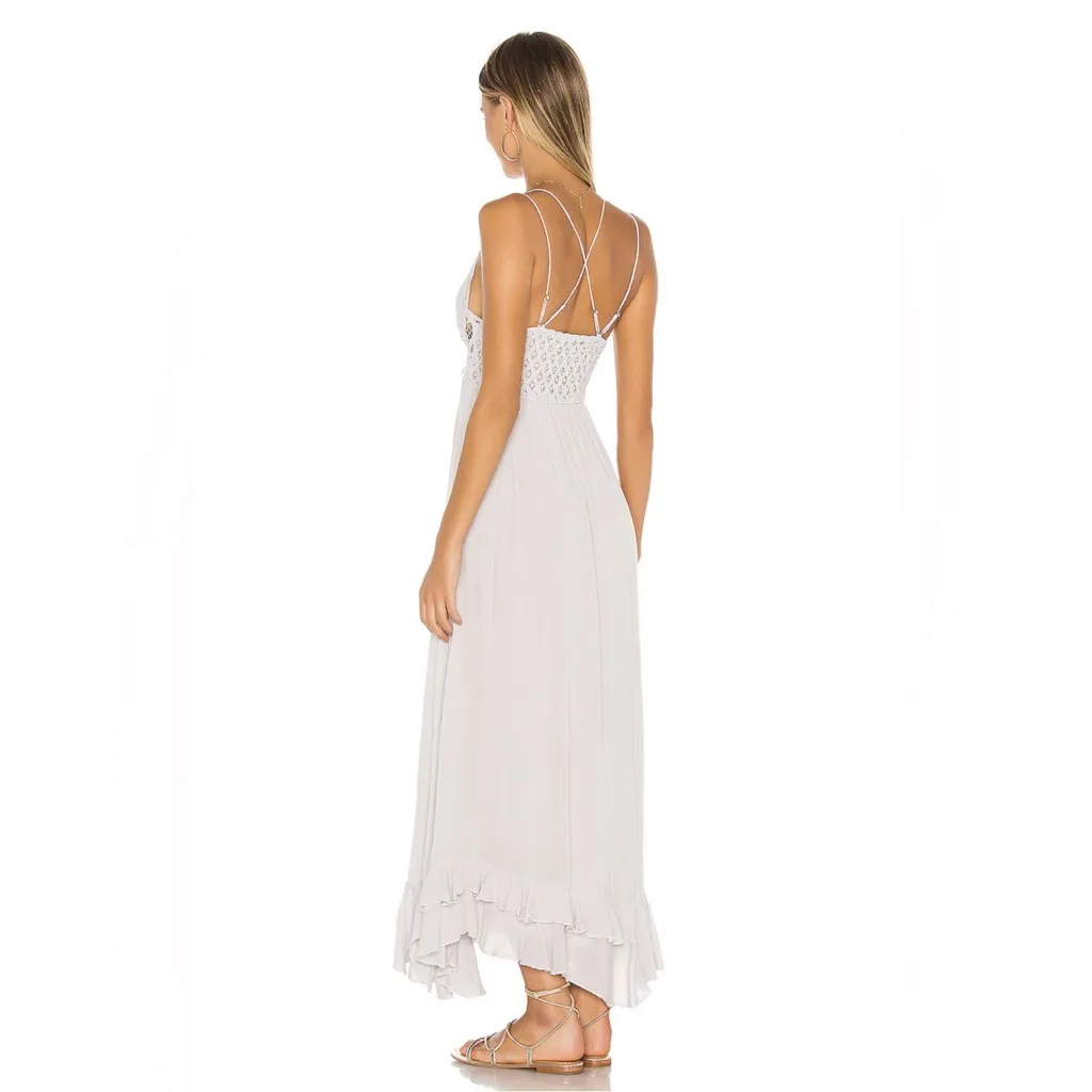 Free People Adella Maxi Floral Lace V-neck Strap Back Dress white Size S - Image 4