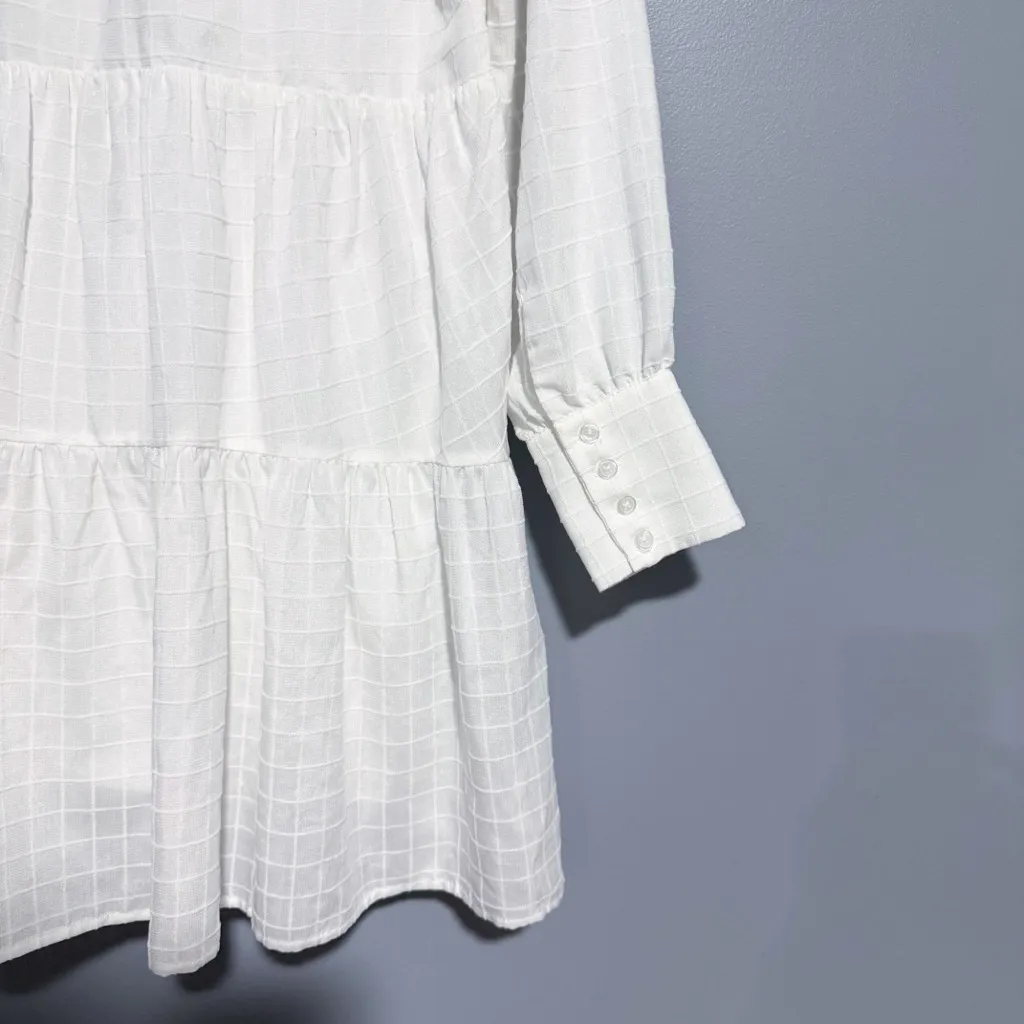 Greylin  Pattern Texture Teagan Windowpane Popover Mini Dress Size Small White - Image 10