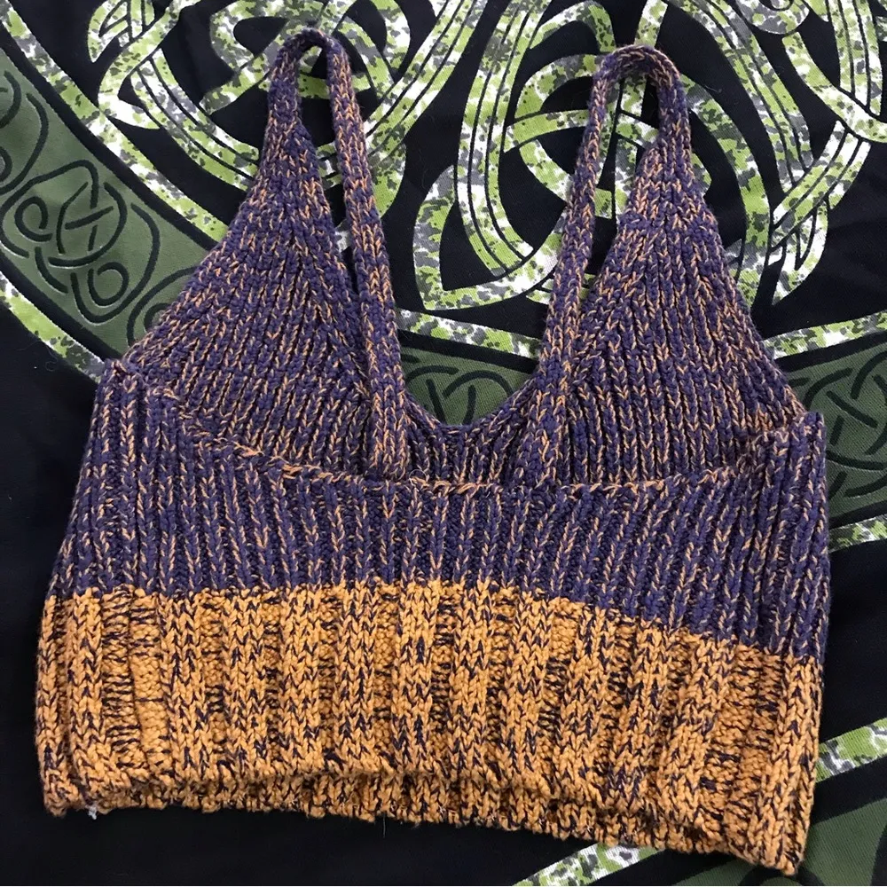 FREE PEOPLE sweater knit tank crop top blue brown NWOT sz small / medium - Image 6