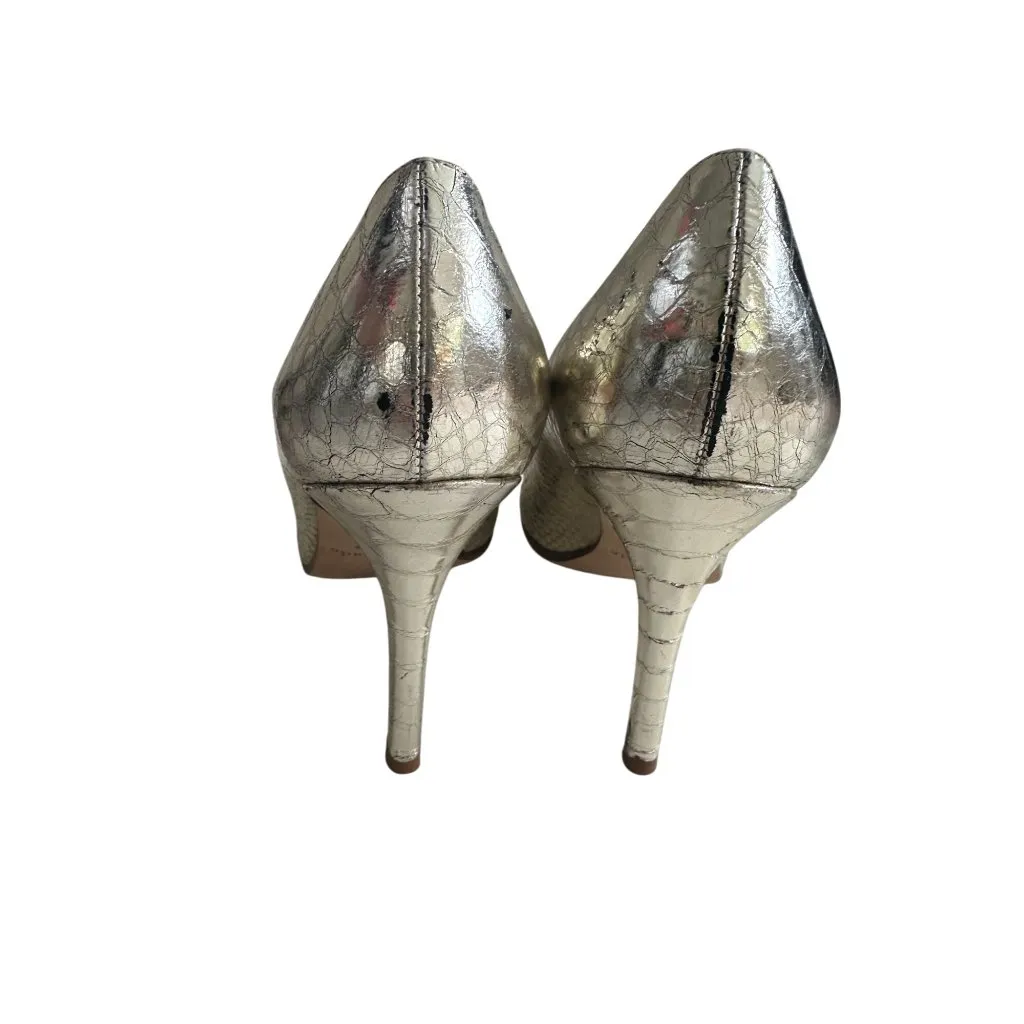 KATE SPADE Light Gold Metallic Leather Round Toe Heels Size 8 - Image 7