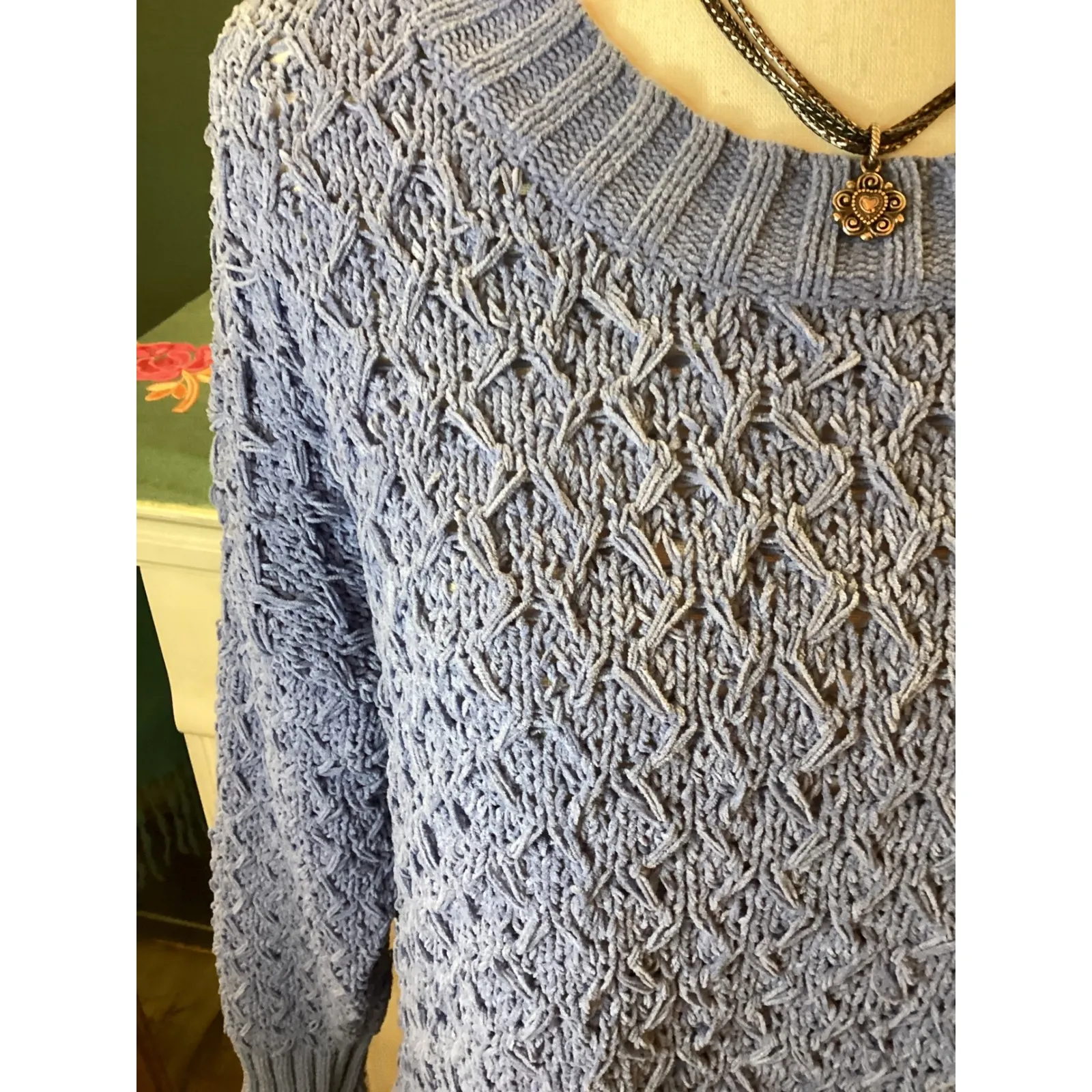 Seven7 Premium Quality Brand Womens Blue Textured Knit Sweater M M - Image 3