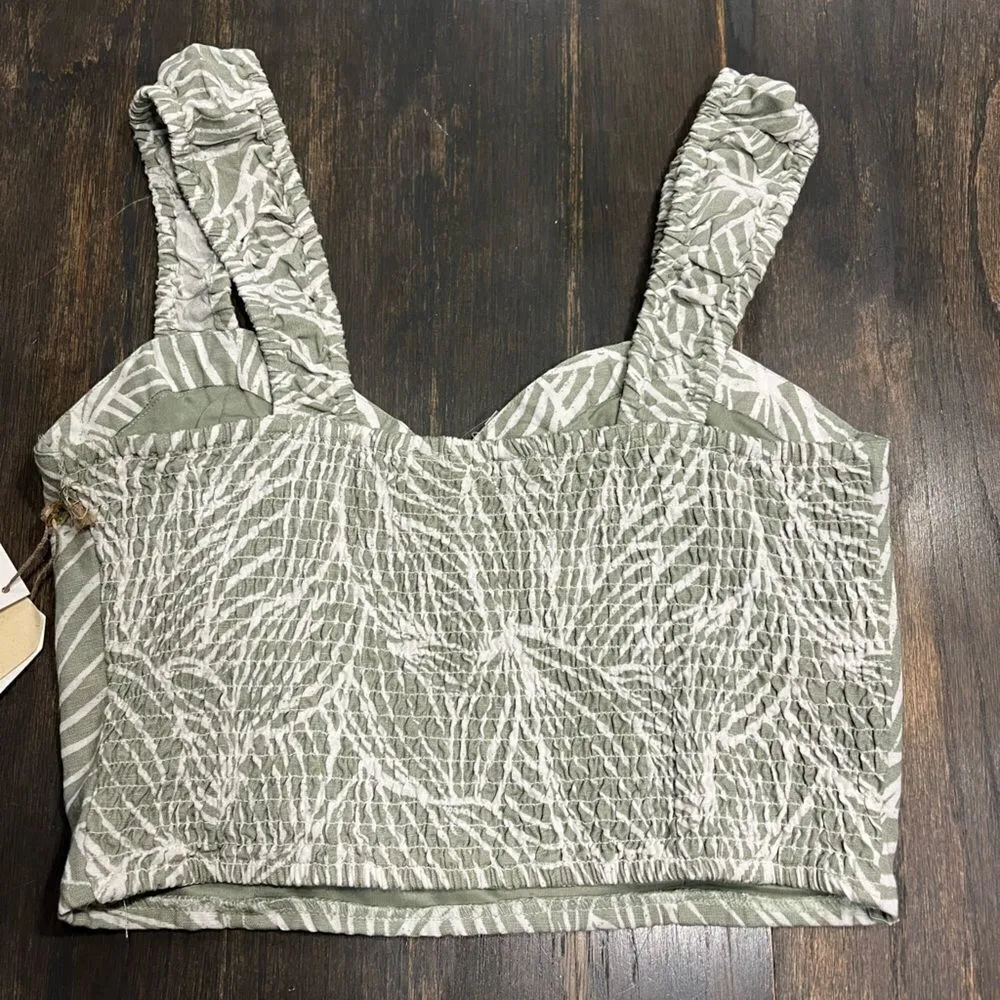 Midnight Sky Tropical Leaf Print Crop Top Tank Summer Beach Vacation S C18 - Image 5