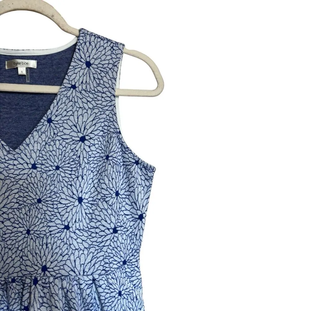 Tyler Boe Nora Jacquard Dress Womens Small Blue Floral Print Sleeveless Tiered - Image 3