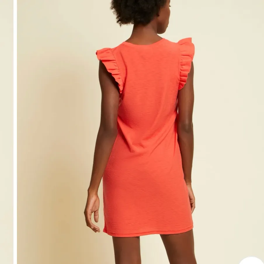Nation Ltd Elliot Fused Ruffle Flutter Sleeve Dress S Red Orange Pima Cotton - Image 2