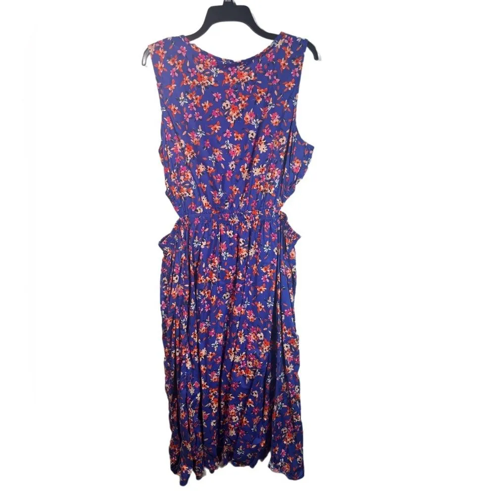 BeachLunchLounge side cut out midi dress XXL BLUE FLORAL - Image 4