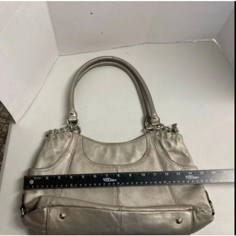 TIGNANELLO Women’s Double Strap Metallic Pebble Leather Handbag 8.5X4.5X… Silver - Image 4
