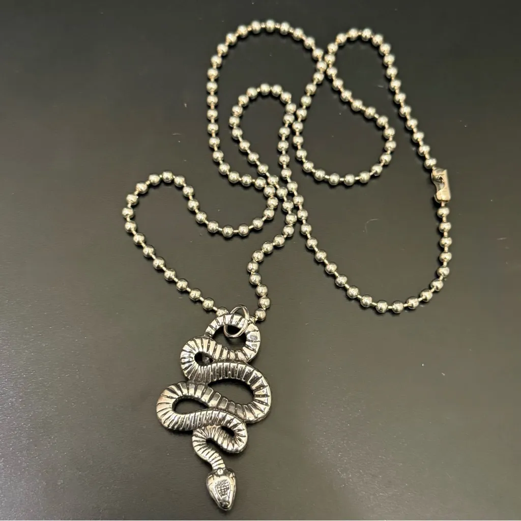 Believe by Brilliance Stainless Steel Serpent Snake Pendant Ball Chain Necklace Silver - Image 2