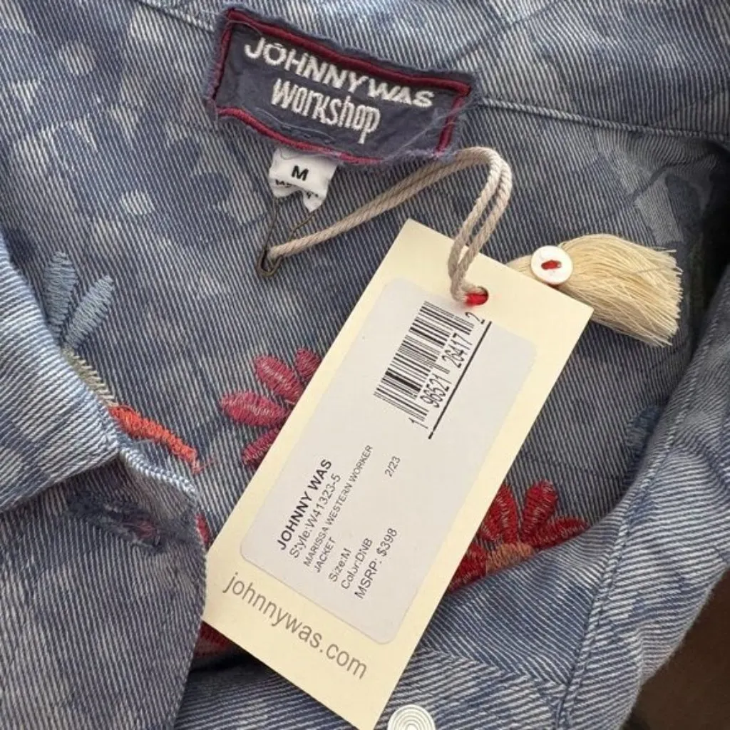 Johnny Was Marissa Western Worker Jacket Denim Floral Embroidered Medium NWT - Image 4