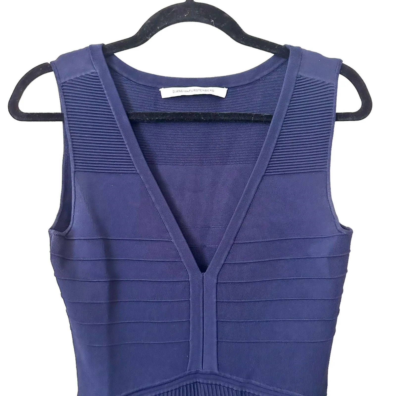 DIANE VON FURSTENBERG Navy A Line Bandage Knit‎ Mini Dress Sz Small - Image 5