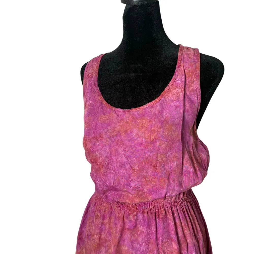 Go Fish BOHO Chic Smocked Hi Low Hem Dress Pink Artsy Tie Dye‎ Hippie Size XS - Image 3