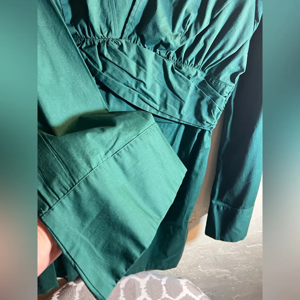 Free People NWT Long Sleeve Green Dress boho deep vneck button detail back LG - Image 3